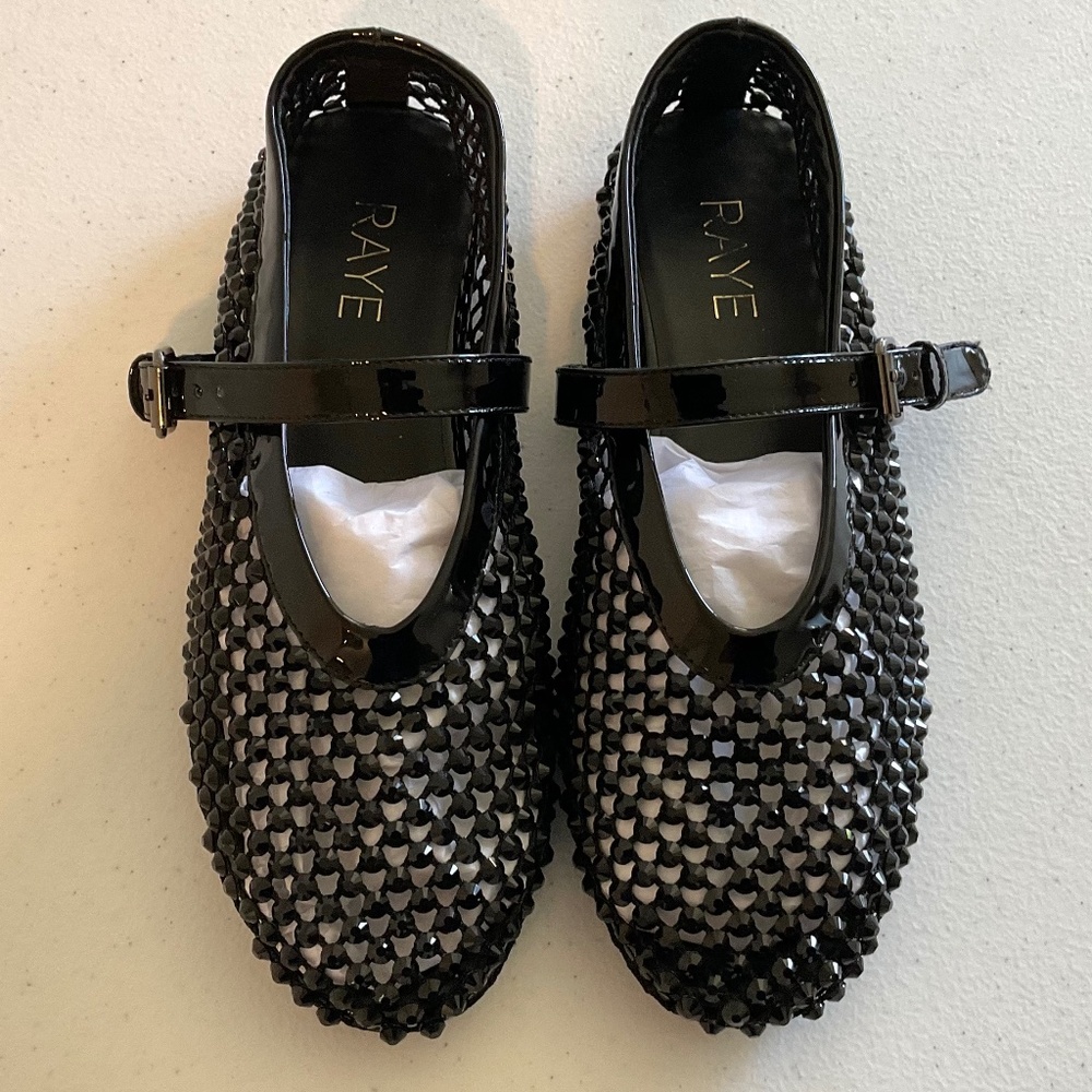 RAYE Noam Flat Mary Jane Crystal Embellished Black Size 7 LIKE NEW - Picture 3 of 12